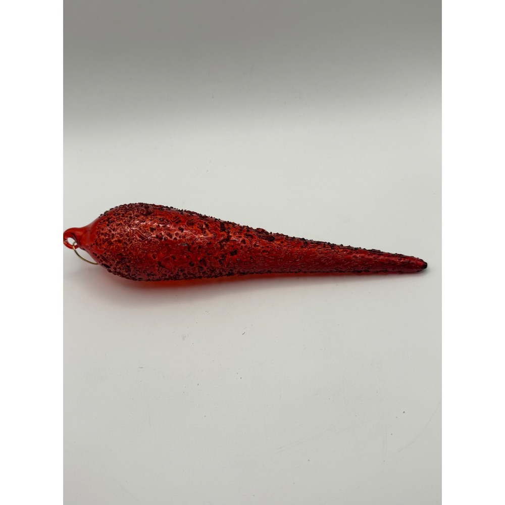 Ruby Red Snow Crusted Glass Icicle Christmas Ornament 8" Roger's Garden Set of 4 - Picture 4 of 5